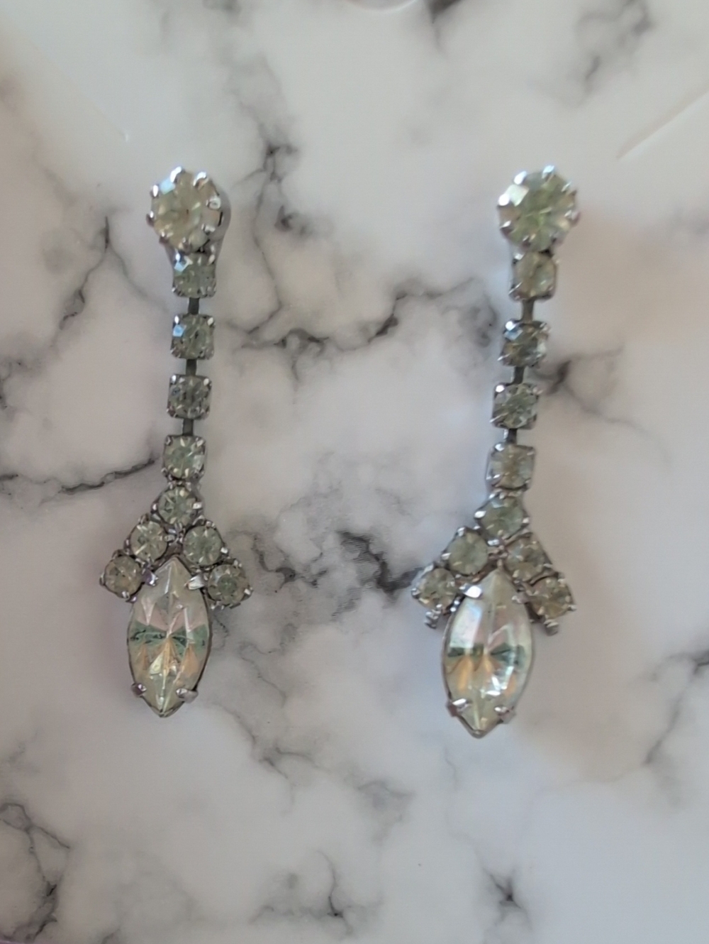 Vintage Rhinestone Earrings Marquise Drop Dangle Bridal Wedding Statement 1950s